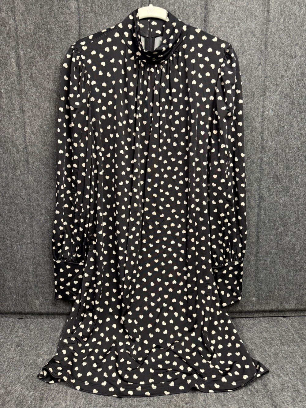 & Other Stories Black Long-Sleeve Dress with Cream Heart Print